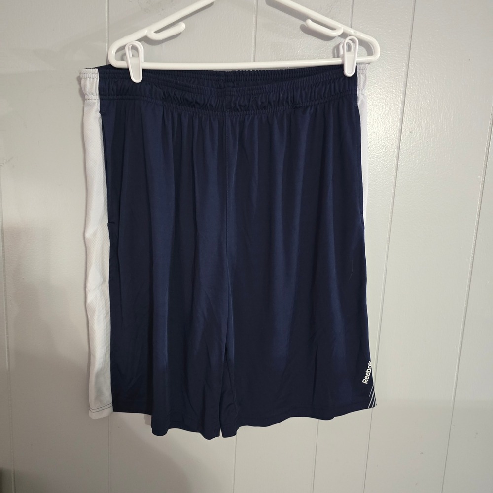 Reebok Athletic Basketball‎ Shorts Mens XXL Navy Blue White Mesh Side Stripes